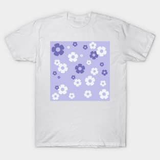 Retro Flowers Purple Blue Cyan T-Shirt